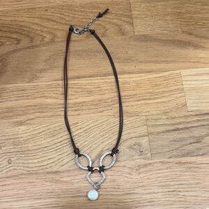 Brown leather and Silver Necklace